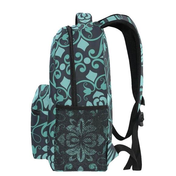 Bolaz Large Backpack Lightweight Shoulder Bag Unisex Teal Turquoise Floral‎ - Picture 2 of 9